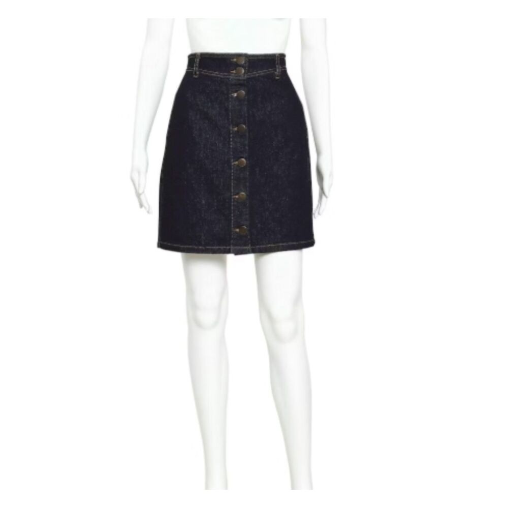 Maje Button-Front Denim Mini Skirt, French Girl Style, Dark Wash, Sz FR‎ 38/US 6